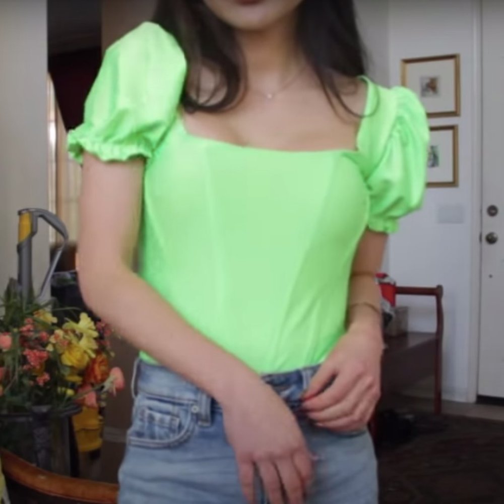 honeybum | lime green corset puff sleeve top